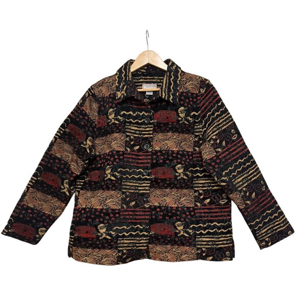 Tanjay Blazer Brocade Multicolor Jacket Geometric Pattern Long Sleeves Size L - Picture 1 of 12